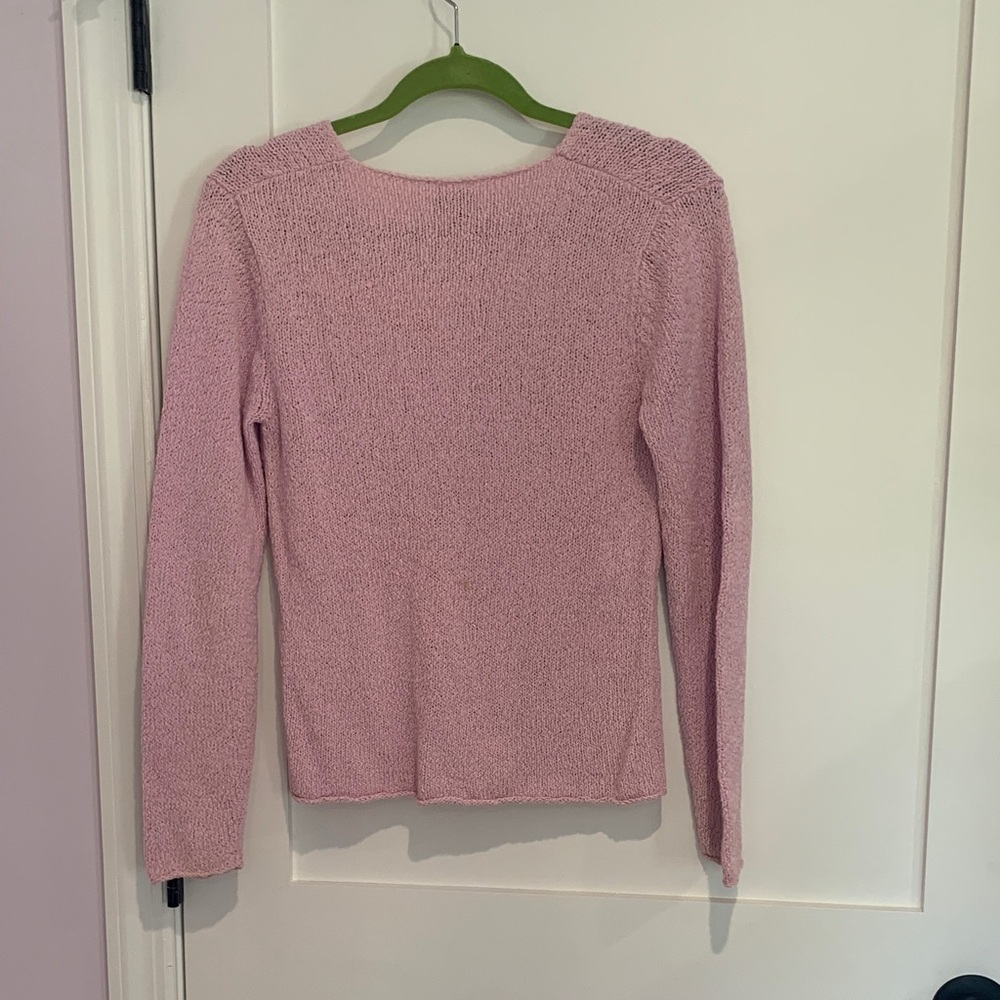 Eileen Fisher Light Pink V-Neck Knit Top - Picture 3 of 4